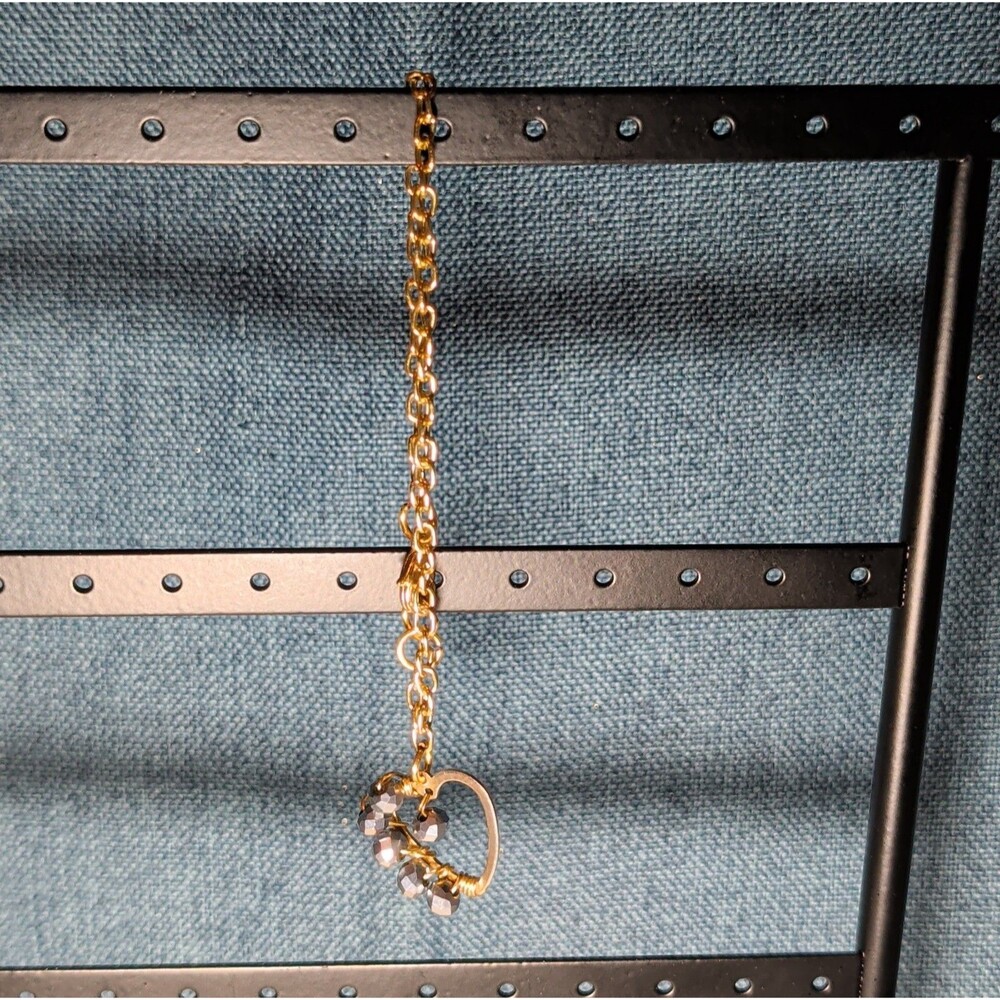 Wire Wrapped Heart Bracelet Gold Tone Hematite Bead Boho
